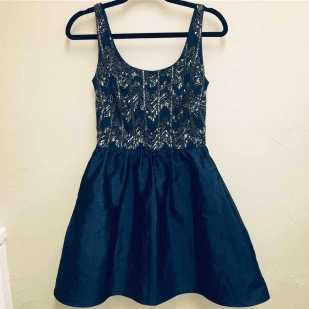 Adrianna Papell Black Mini Dress with Beaded Bodice